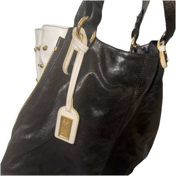 Badgley Mischka Black Leather Hobo Shoulder Bag – Studded Accent - Picture 3 of 12